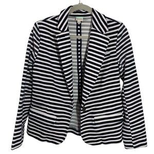 Merona Women's Size Medium Navy & White Striped Long Sleeve Button Up Blazer